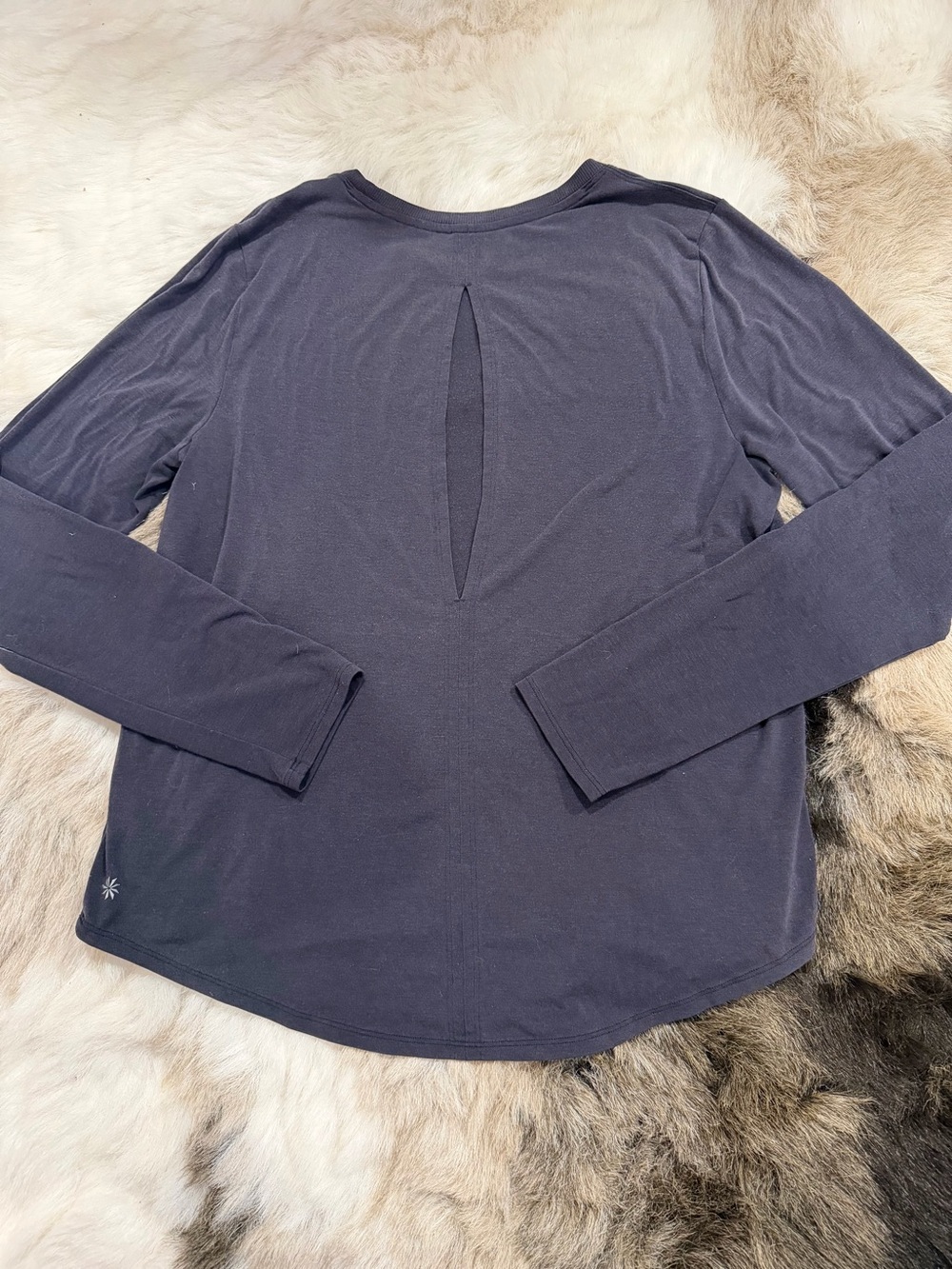Athleta Keyhole Back Long Sleeve Top Dark Charcoal Gray Medium soft Athleisure